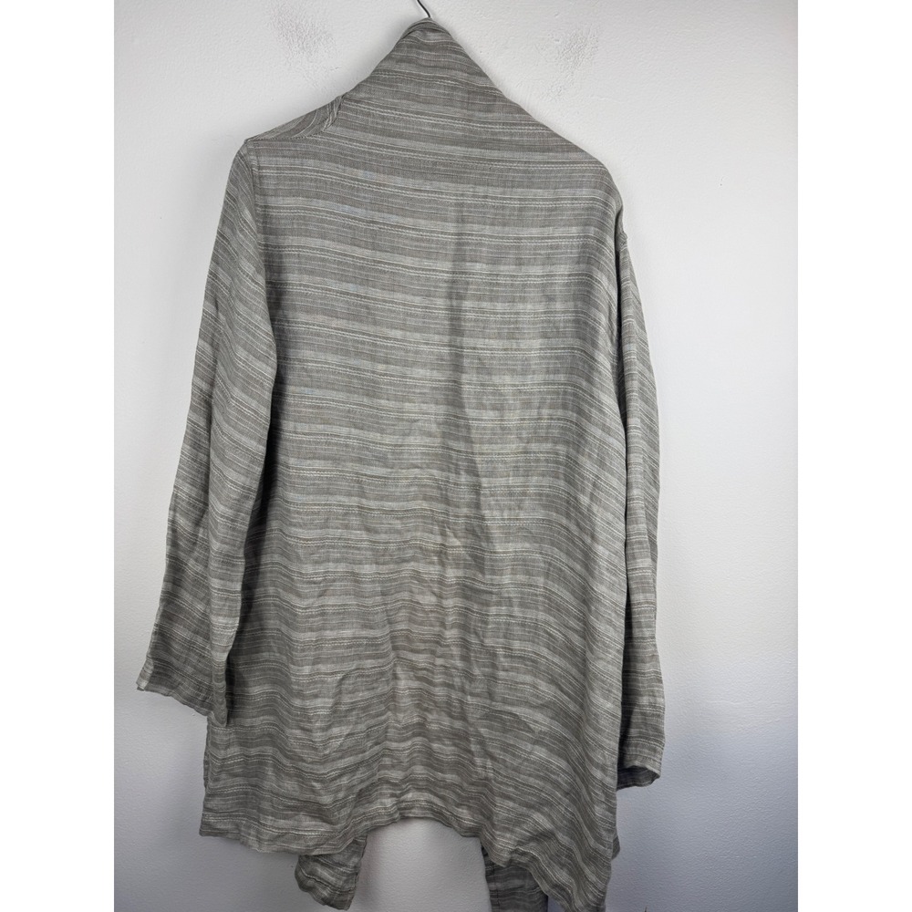 FLAX 100% Linen Striped Open‎ Front Cardigan Grey Beige Lagenlook Size Large - Picture 2 of 6
